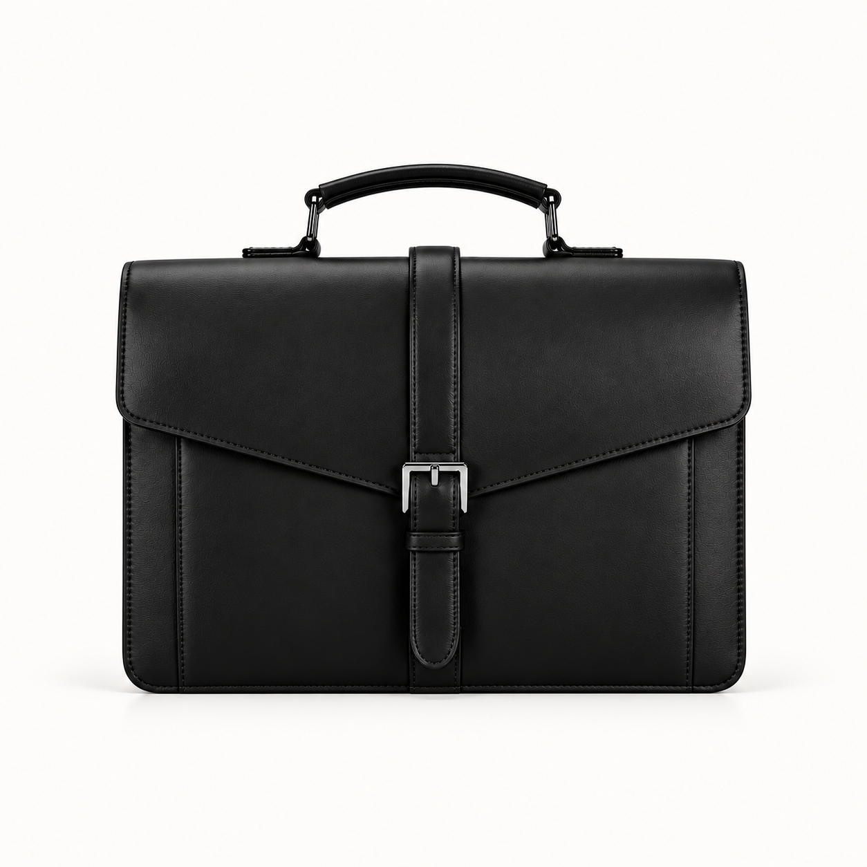 Men's Jet Black Leather Executive Briefcase – Classic Buckle-Flap Business Bag Gallery